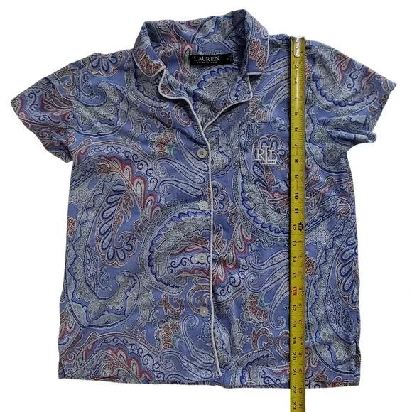 Lauren Ralph Lauren Women's small Blue Paisley Pajama Set Button Top Capri Pant - Picture 2 of 11